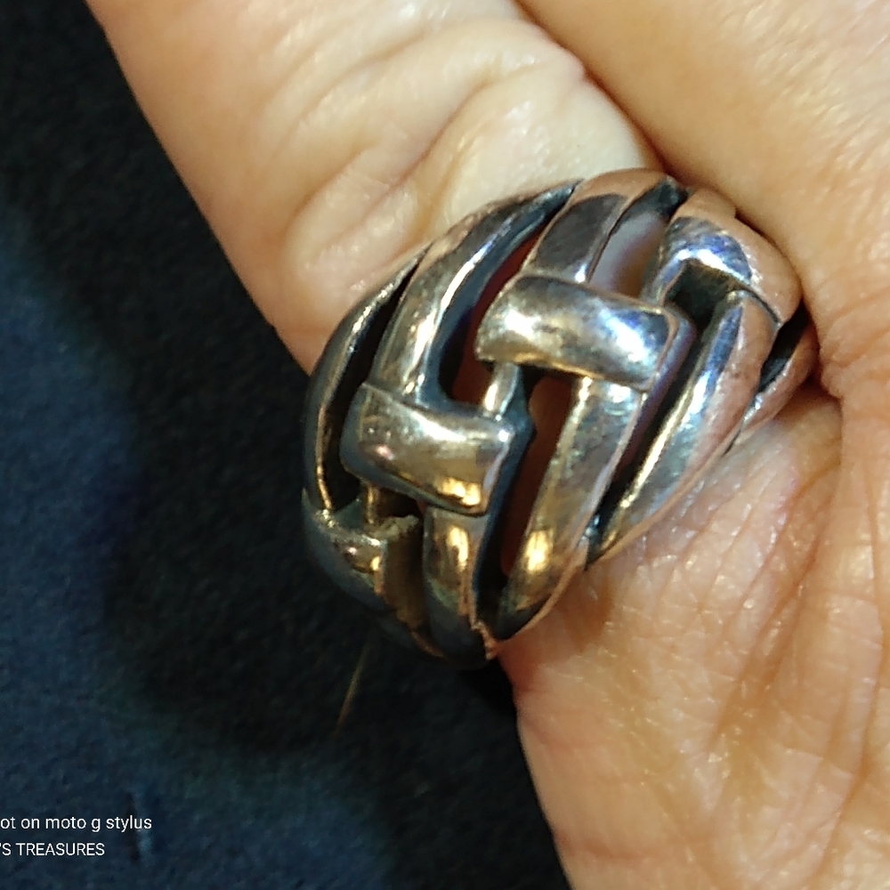 UNISEX STERLING BASKET WEAVE (HEAVY)  RING. SIZE-6 (R-100889)